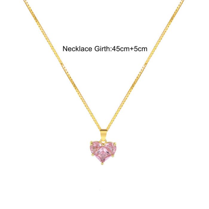 Gold-Plated Anti Tarnish Pink Heart Themed CZ Pendant - Image 10