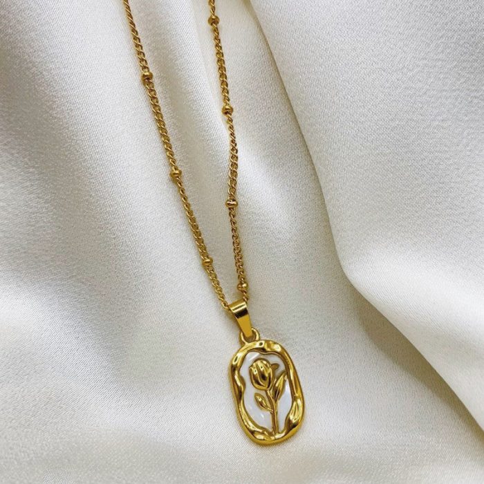Gold Plated Anti Tarnish Rose Themed Pendant - Image 6