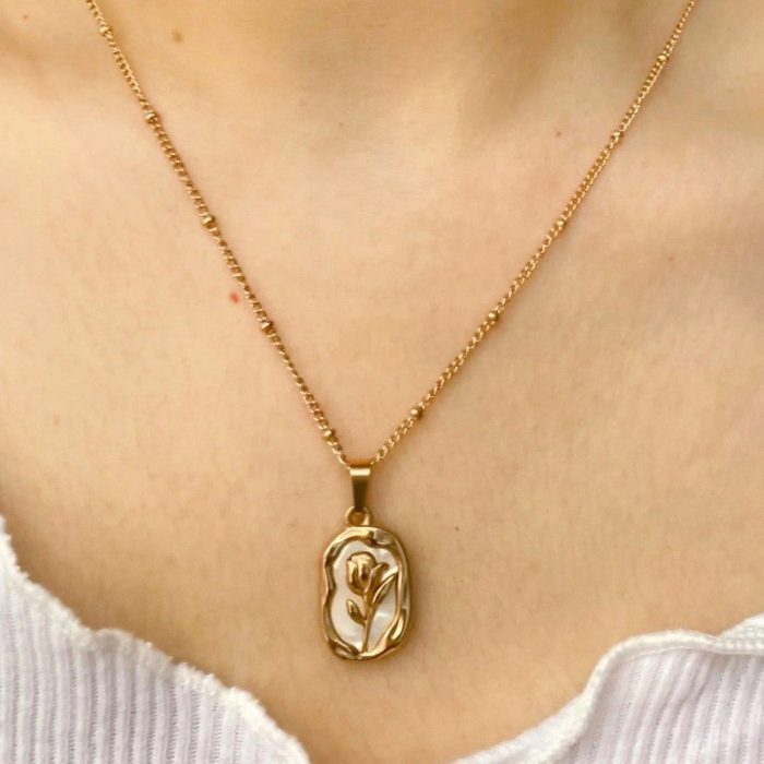 Gold Plated Anti Tarnish Rose Themed Pendant - Image 9