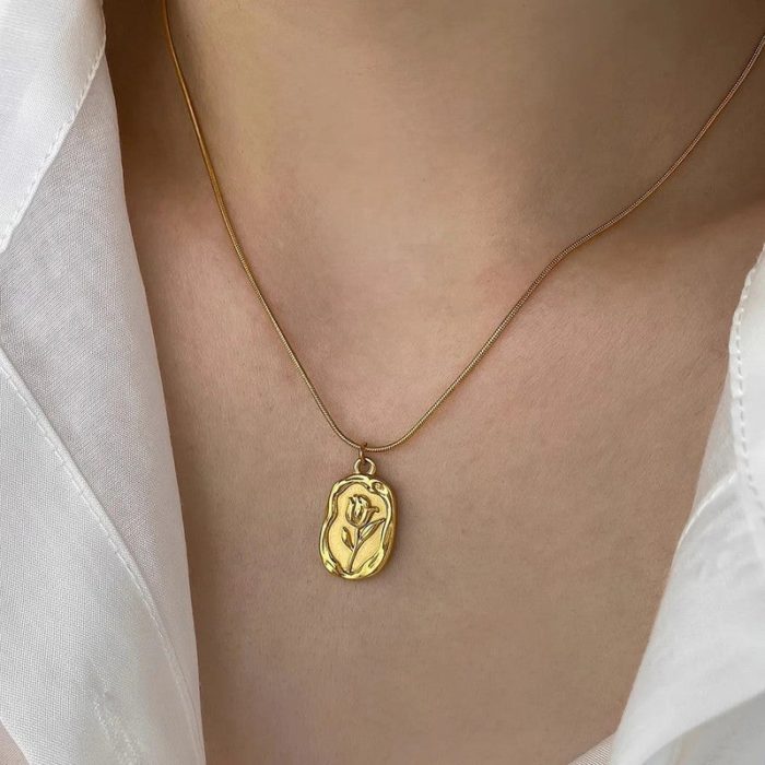 Gold Plated White Anti Tarnish Rose Themed Pendant - Image 2