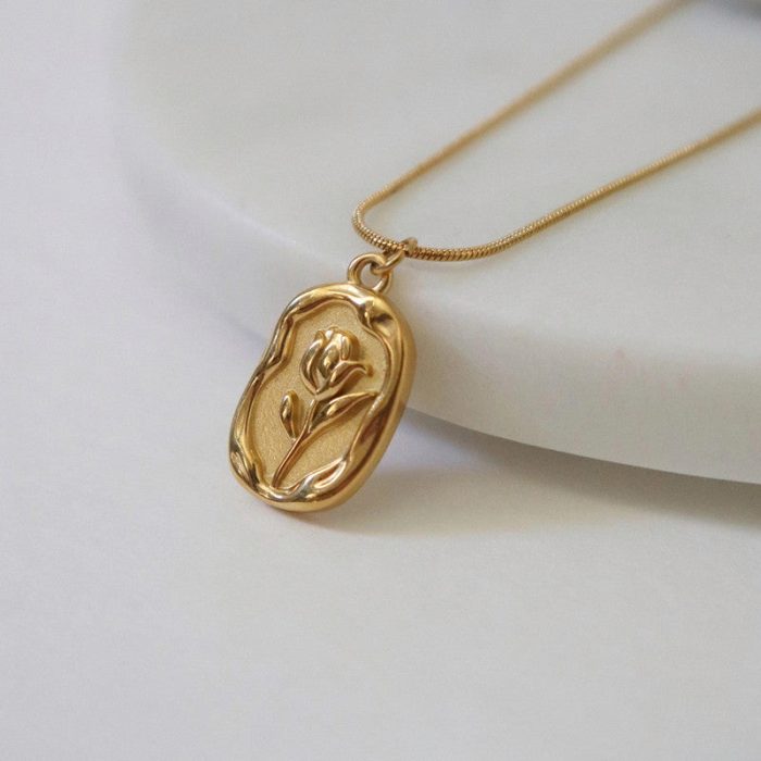 Gold Plated White Anti Tarnish Rose Themed Pendant - Image 3