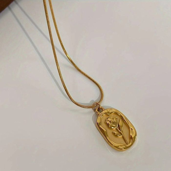 Gold Plated White Anti Tarnish Rose Themed Pendant - Image 6