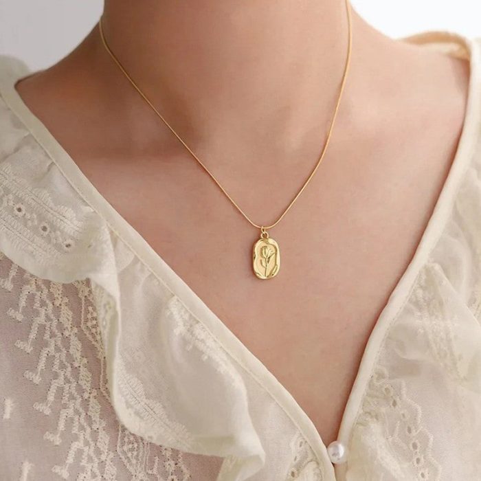 Gold Plated White Anti Tarnish Rose Themed Pendant - Image 7