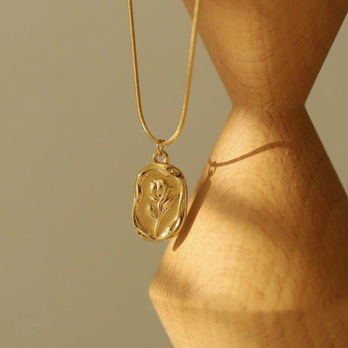 Gold Plated White Anti Tarnish Rose Themed Pendant - Image 8