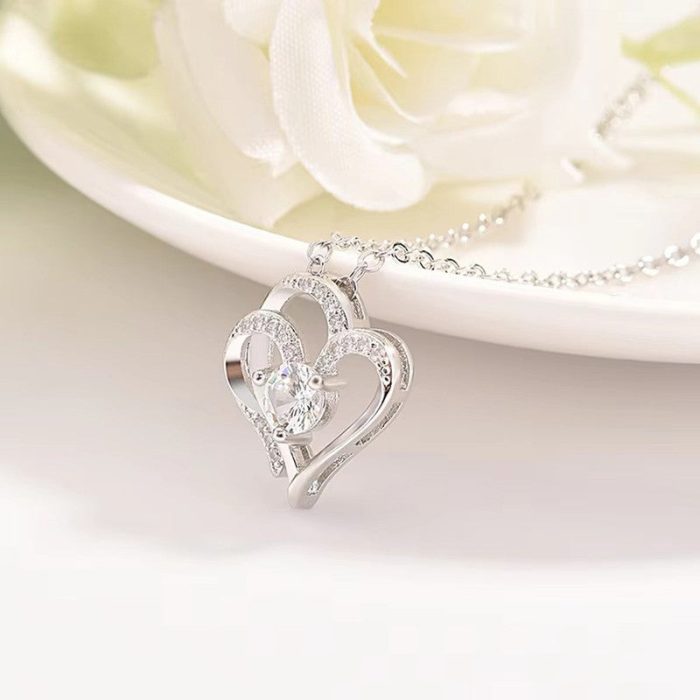 Silver Plated Anti Tarnish American Diamond Studded Heart Themed Pendant - Image 3