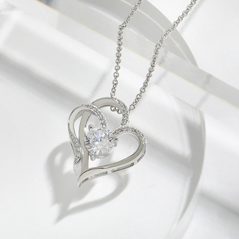 Silver Plated Anti Tarnish American Diamond Studded Heart Themed Pendant - Image 1