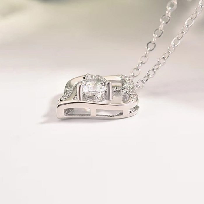 Silver Plated Anti Tarnish American Diamond Studded Heart Themed Pendant - Image 8