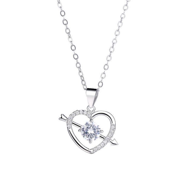 Silver Plated Anti Tarnish American Diamond Studded Heart Themed Pendant - Image 6