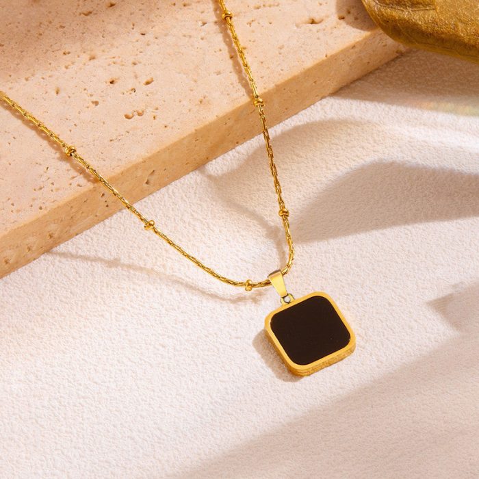 Gold-Plated Anti Tarnish Black Geometric Pendant - Image 3