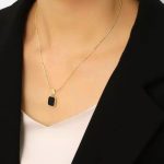 Gold-Plated Anti Tarnish Black Geometric Pendant - Image 4
