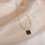 Gold-Plated Anti Tarnish Black Geometric Pendant - Image 5