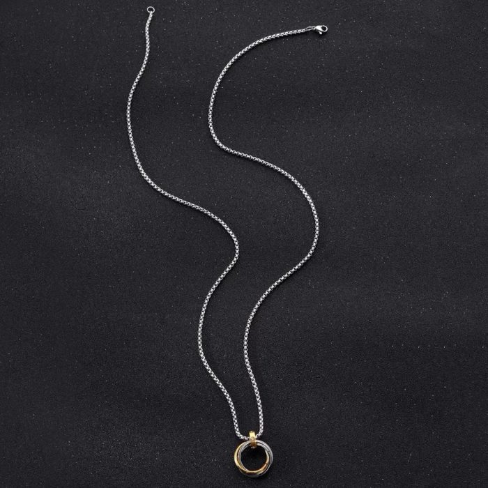 Silver Plated Stainless Steel Anti Tarnish Triple Rings Circular Pendant For Men - Image 4