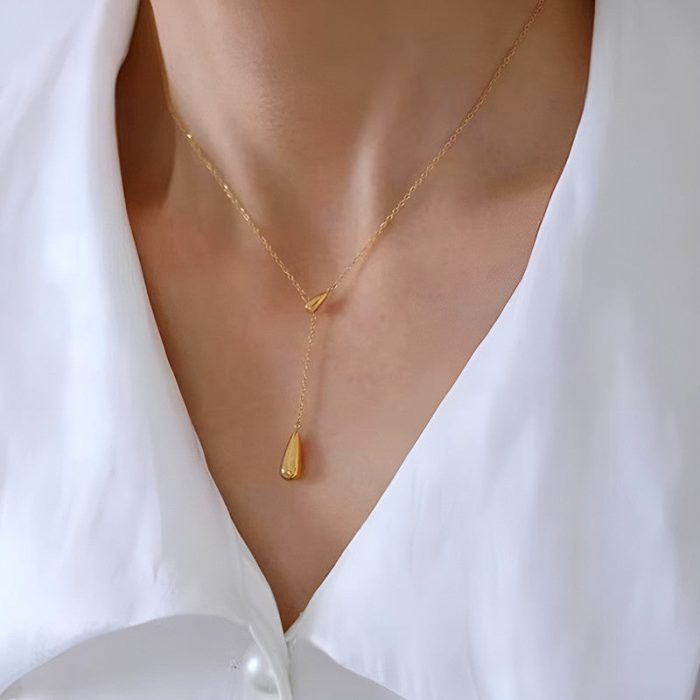 Gold Plated Stainless Steel Anti Tarnish Teardrop Pendant - Image 3