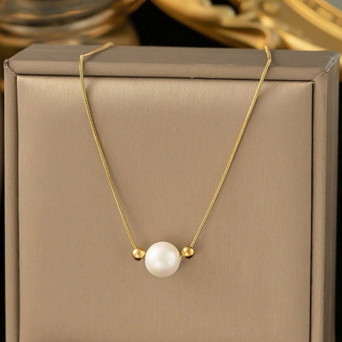 Gold Plated Stainless Steel Anti Tarnish Pearl Pendant - Image 2