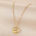 Gold Plated Stainless Steel Anti Tarnish Geometric Circle Pendant - Image 5