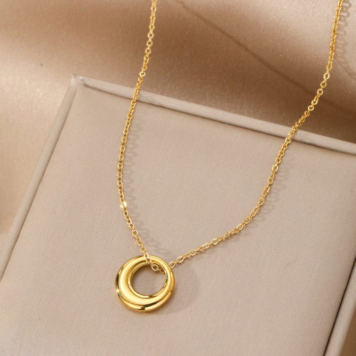 Gold Plated Stainless Steel Anti Tarnish Geometric Circle Pendant - Image 6