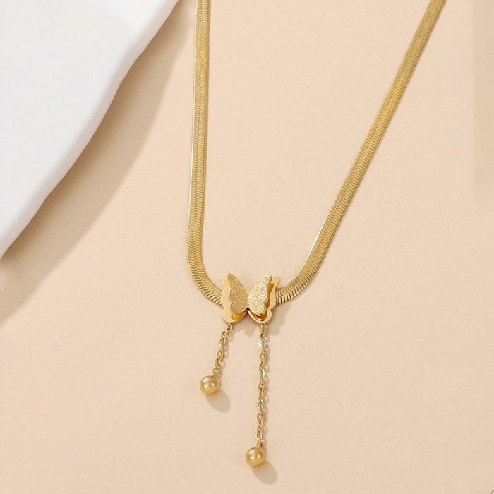 Gold Plated Stainless Steel Anti Tarnish Butterfly Themed Snake Chain Pendant - Image 3