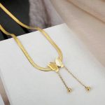 Gold Plated Stainless Steel Anti Tarnish Butterfly Themed Snake Chain Pendant - Image 4