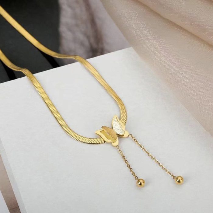 Gold Plated Stainless Steel Anti Tarnish Butterfly Themed Snake Chain Pendant - Image 4