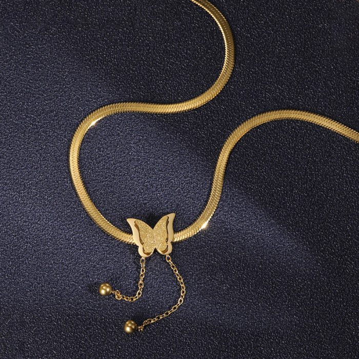 Gold Plated Stainless Steel Anti Tarnish Butterfly Themed Snake Chain Pendant - Image 6