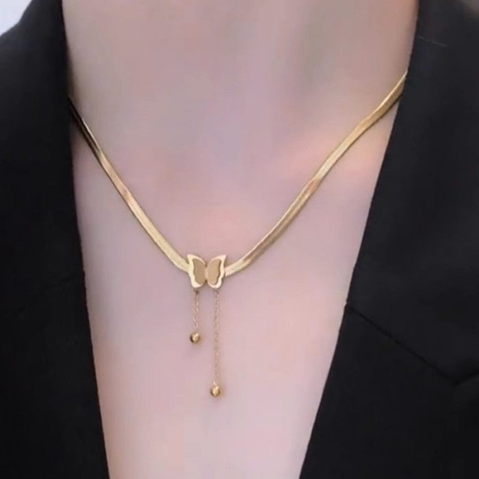 Gold Plated Stainless Steel Anti Tarnish Butterfly Themed Snake Chain Pendant - Image 9