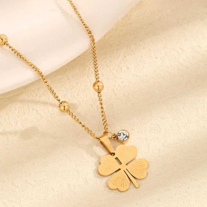 Gold Plated Stainless Steel Anti Tarnish Clover Themed Pendant - Image 2