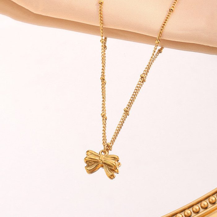 Gold Plated Stainless Steel Anti Tarnish Bow Themed Pendant - Image 5