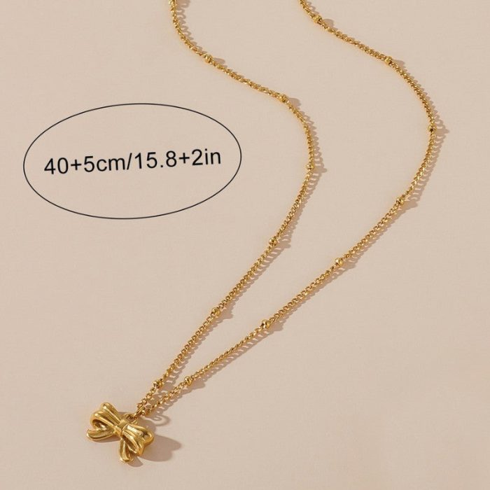 Gold Plated Stainless Steel Anti Tarnish Bow Themed Pendant - Image 6