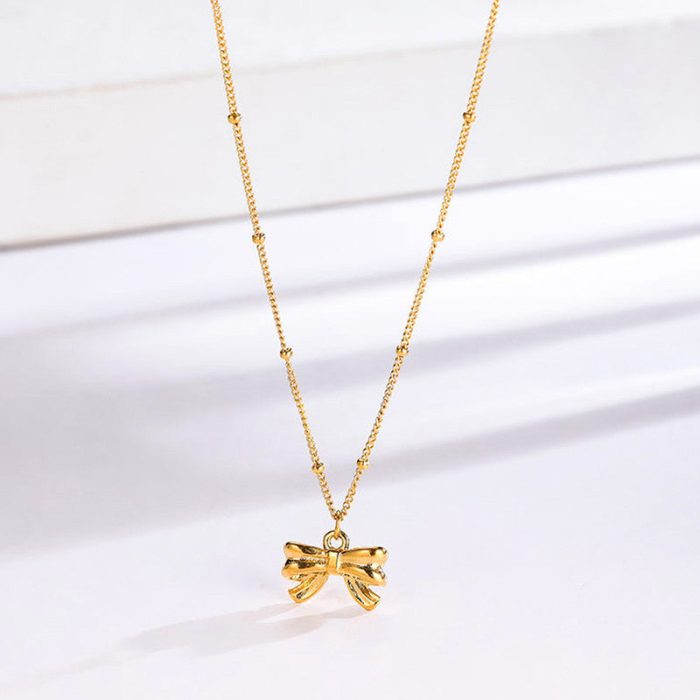 Gold Plated Stainless Steel Anti Tarnish Bow Themed Pendant - Image 9