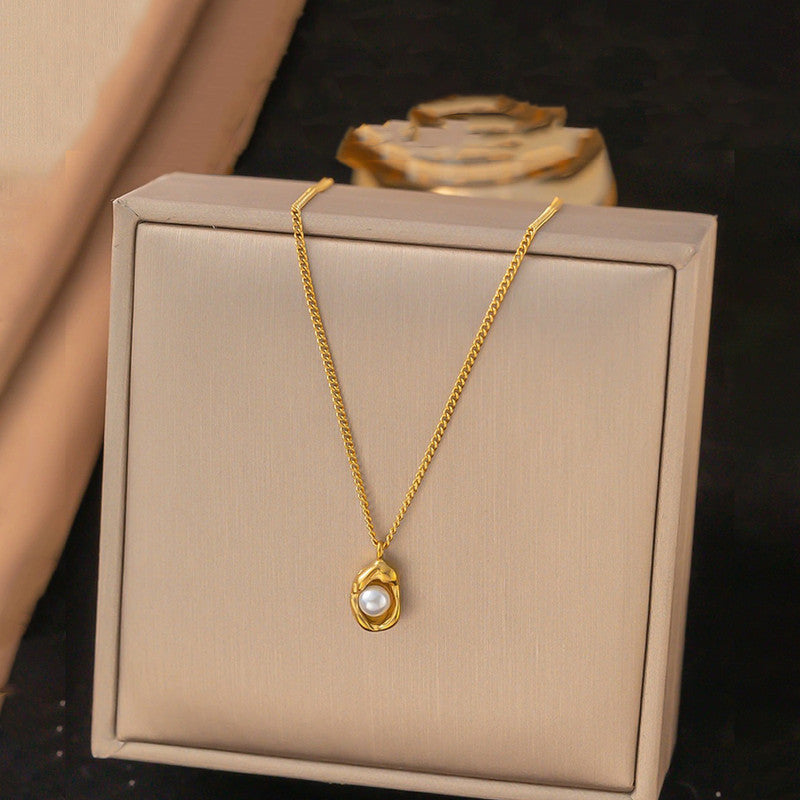 Gold Plated Stainless Steel Anti Tarnish Pearl Studded Contemporary Pendant - Image 1