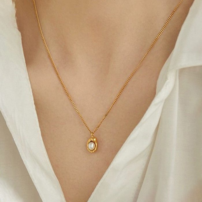 Gold Plated Stainless Steel Anti Tarnish Pearl Studded Contemporary Pendant - Image 6