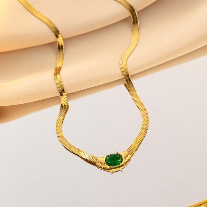 Gold Plated Stainless Steel Anti Tarnish Stone Studded Snake Chain Pendant - Image 3