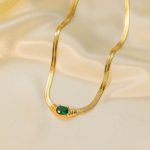 Gold Plated Stainless Steel Anti Tarnish Stone Studded Snake Chain Pendant - Image 4