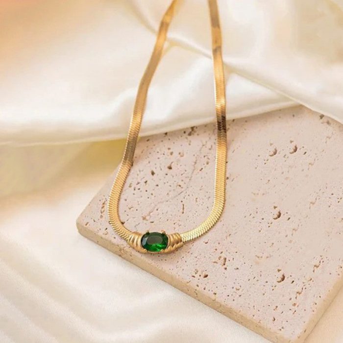 Gold Plated Stainless Steel Anti Tarnish Stone Studded Snake Chain Pendant - Image 5