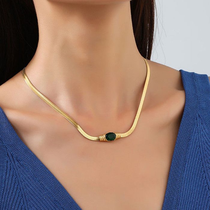 Gold Plated Stainless Steel Anti Tarnish Stone Studded Snake Chain Pendant - Image 6