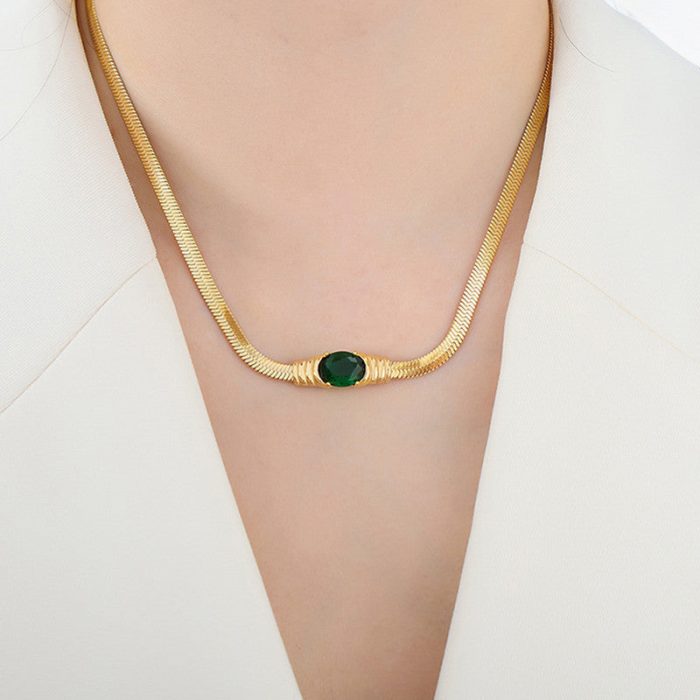Gold Plated Stainless Steel Anti Tarnish Stone Studded Snake Chain Pendant - Image 9