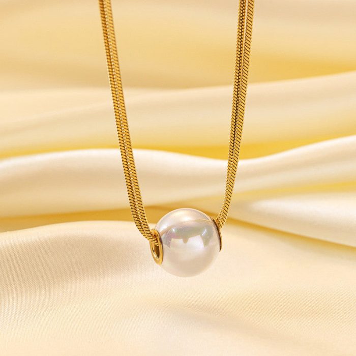 Gold Plated Stainless Steel Anti Tarnish Pearl Studded Pendant - Image 5