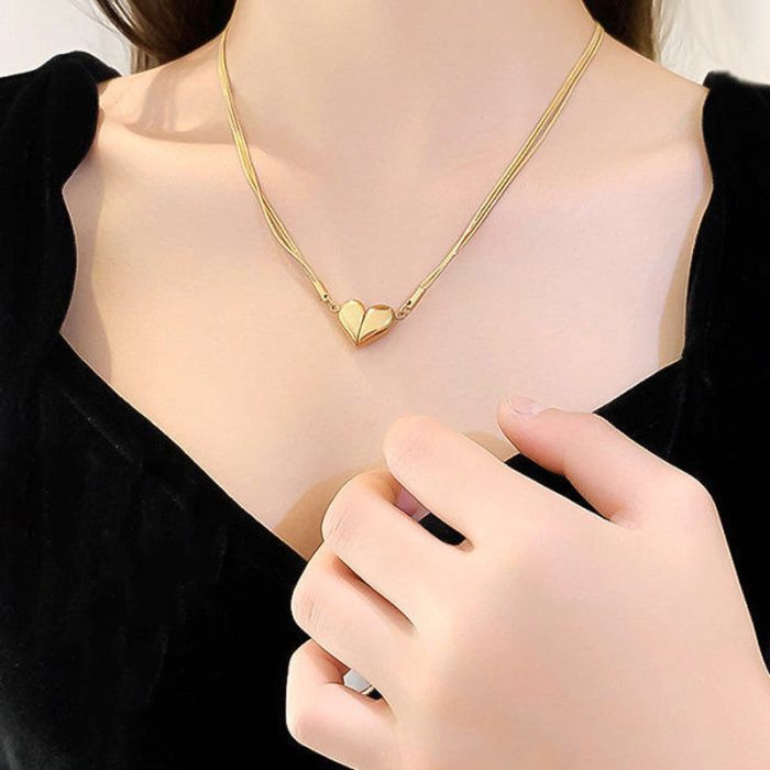 Gold Plated Anti Tarnish Stainless Steel Heart themed Separable Magnet Pendant - Image 5