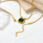 Gold Plated Anti Tarnish Stainless Steel Green CZ studded Geometric Rectangular Pendant - Image 4
