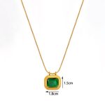 Gold Plated Anti Tarnish Stainless Steel Green CZ studded Geometric Rectangular Pendant - Image 5