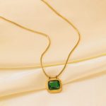 Gold Plated Anti Tarnish Stainless Steel Green CZ studded Geometric Rectangular Pendant - Image 7