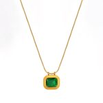 Gold Plated Anti Tarnish Stainless Steel Green CZ studded Geometric Rectangular Pendant - Image 8
