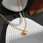 Gold Plated Anti Tarnish Stainless Steel Heart Themed Pearl Studded Pendant - Image 2