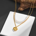 Gold Plated Anti Tarnish Stainless Steel Heart Themed Pearl Studded Pendant - Image 4