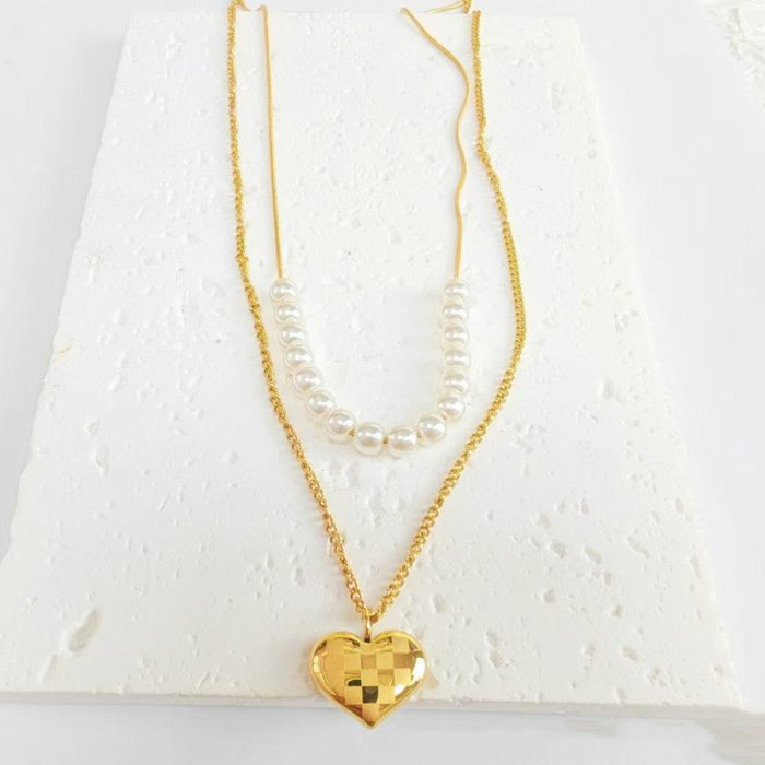 Gold Plated Anti Tarnish Stainless Steel Heart Themed Pearl Studded Pendant - Image 5
