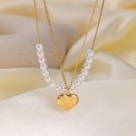 Gold Plated Anti Tarnish Stainless Steel Heart Themed Pearl Studded Pendant - Image 6