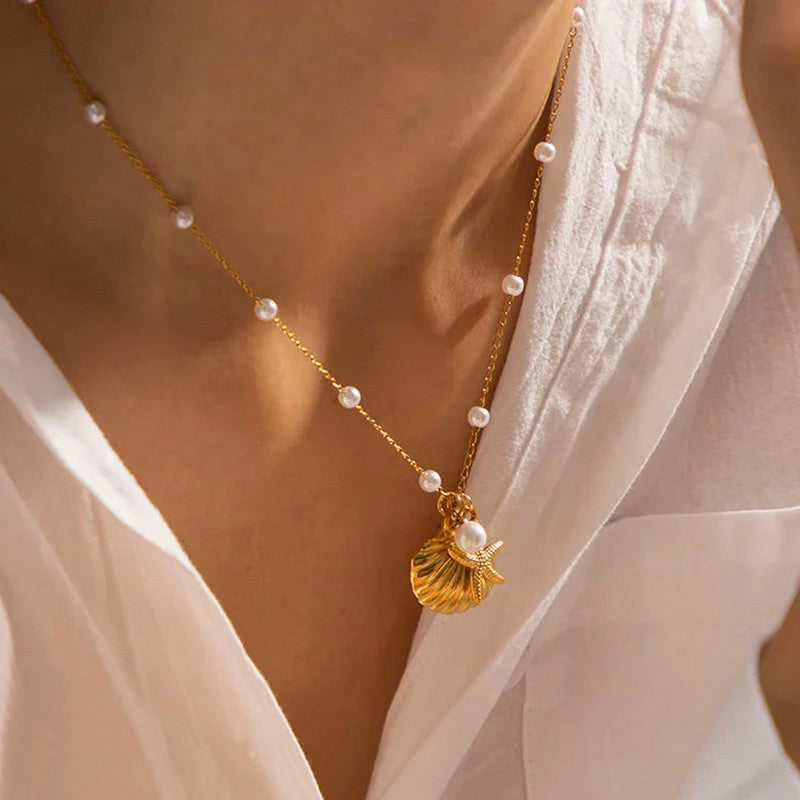 Gold Plated Anti Tarnish Stainless Steel Star Fish Themed Pendant - Image 1