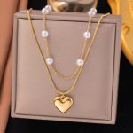 Gold Plated Anti Tarnish Stainless Steel Heart Themed Pearl Studded Pendant