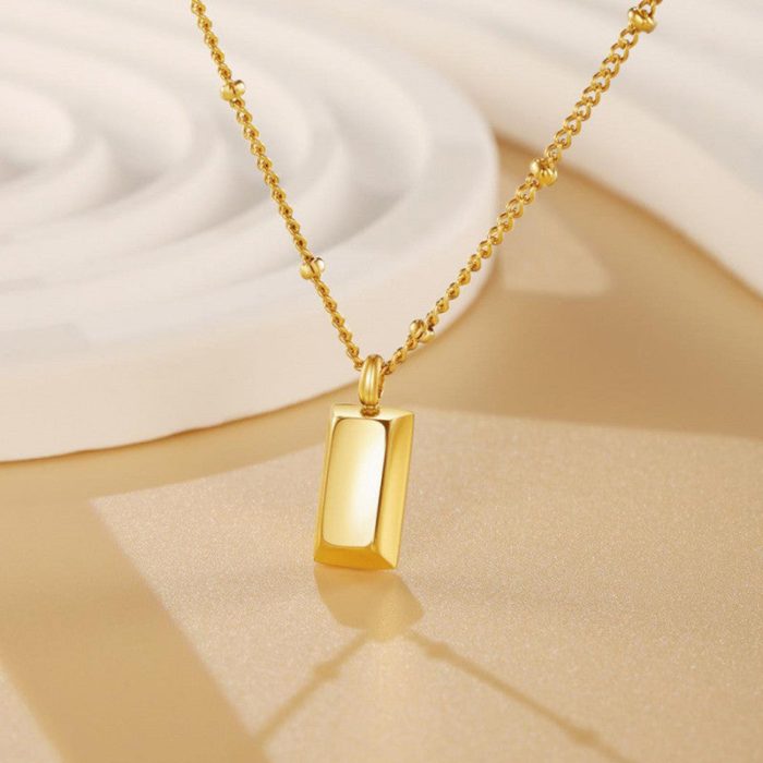 Gold Plated Anti Tarnish Stainless Steel Golden Rectangular Pendant - Image 6