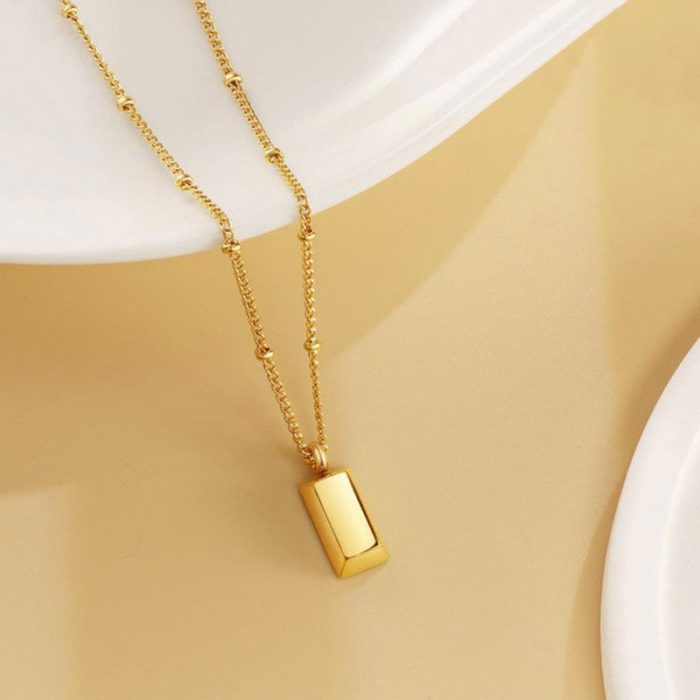 Gold Plated Anti Tarnish Stainless Steel Golden Rectangular Pendant - Image 8